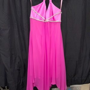 Vintage 2000s dress 100percent silk -bright pink long flowing wore B one time